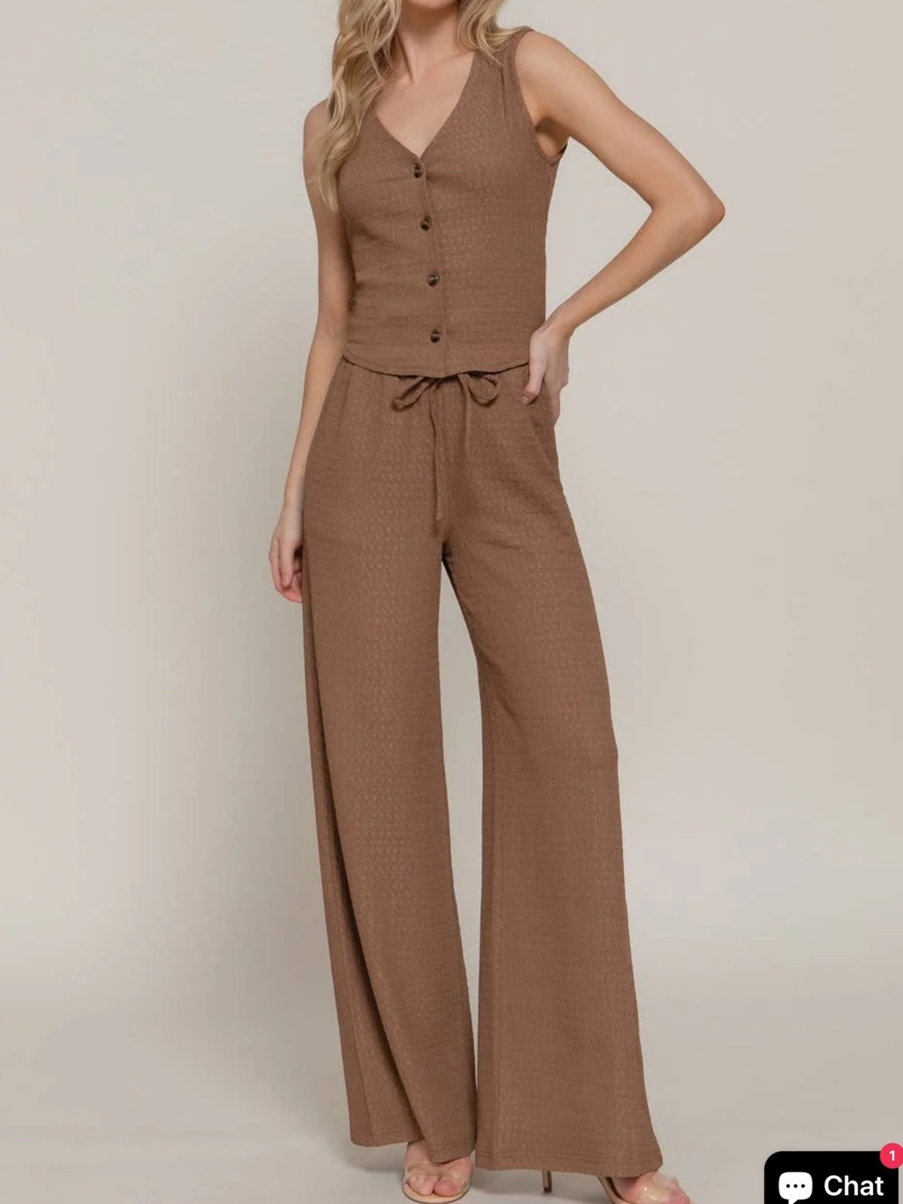 2 piece Vest Set sleeveless textured vneck and stretch pants